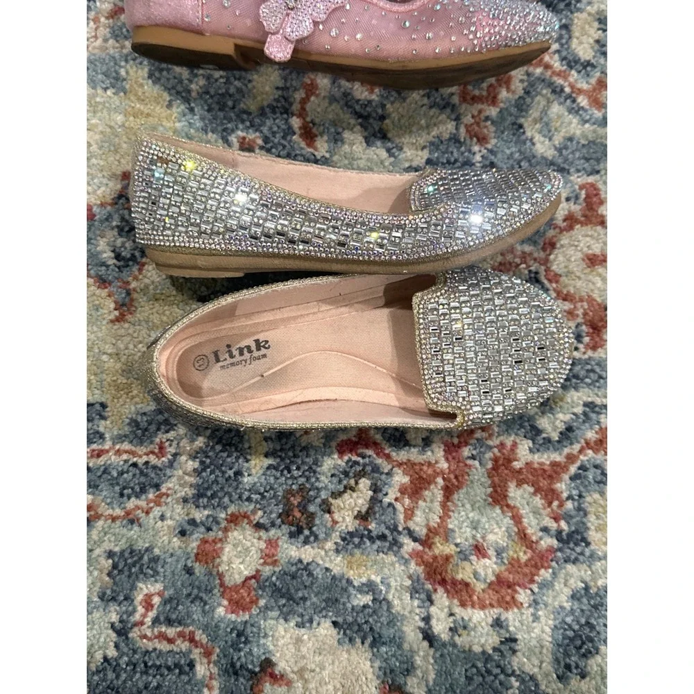 Link Copper Key Dress Shoes Bundle Girls 13 Pink‎ Silver Rhinestone Glitter